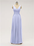 Unique A-line V Neck Chiffon Floor Length Bridesmaid Dresses