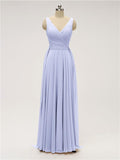 Unique A-line V Neck Chiffon Floor Length Bridesmaid Dresses