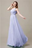 One-Shoulder A-line Beaded Chiffon Floor-Length Bridesmaid Dresses