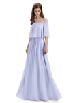 Simple A-Line Off The Shoulder Chiffon Long Bridesmaid Dresses