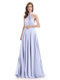 Simple A-Line High Neck Pleats Chiffon Floor Length Bridesmaid Dresses