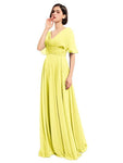 A-line V-neck Cap Sleeves Sleeves Chiffon Long Bridesmaid Dresses