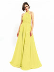 Chiffon A-line Halter Sleeveless Floor-Length Bridesmaid Dresses