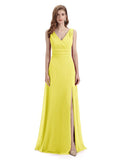 A-line Sleeveless V-Neck Side Slit Floor-Length Bridesmaid Dresses