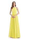 A-line Sleeveless High Neck Floor-Length Bridesmaid Dresses