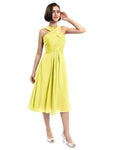 A-line Sleeveless Criss-cross Halter Tea-length Bridesmaid Dresses