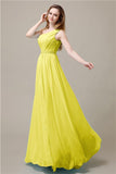 One-Shoulder A-line Beaded Chiffon Floor-Length Bridesmaid Dresses