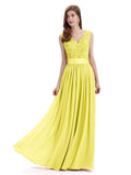 Elegant A-Line V-Neck Lace Chiffon Long Bridesmaid Dresses