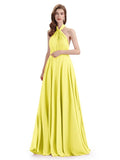 Simple A-Line High Neck Pleats Chiffon Floor Length Bridesmaid Dresses