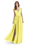 A-Line V-Neck Sleeveless Split Side Chiffon Long Bridesmaid Dresses