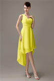 A-line Chiffon V-Neck High-Low Short Beach Bridesmaid Dresses