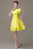 Popular A-line Chiffon One Shoulder Ruffle Sleeves Short Bridesmaid Dresses