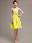 Pretty Strapless Flower Belt A-line Knee-Length Bridesmaid Dresses