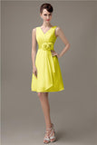 Cheap A-line Chiffon V-Neck Sleeveless Short Bridesmaid Dresses