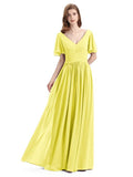 Chiffon A-line Short Sleeves Elegant Floor-Length Bridesmaid Dresses