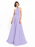 Chiffon A-line Halter Sleeveless Floor-Length Bridesmaid Dresses