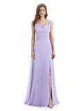 A-line Sleeveless V-Neck Side Slit Floor-Length Bridesmaid Dresses