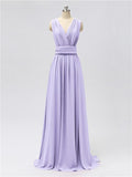 A-line Convertable V Neck Floor Length Jersey Bridesmaid Dresses