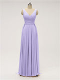 Unique A-line V Neck Chiffon Floor Length Bridesmaid Dresses