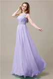 One-Shoulder A-line Beaded Chiffon Floor-Length Bridesmaid Dresses