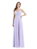 Chiffon Spaghetti Strap V-neck Floor-Length Long Bridesmaid Dresses