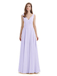 Simple V-neck Chiffon Floor-Length Long Bridesmaid Dresses