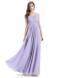 Simple V-neck Chiffon Floor-Length Long Bridesmaid Dresses