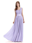 Elegant A-Line V-Neck Lace Chiffon Long Bridesmaid Dresses