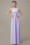 Charming One-shoulder A-line Chiffon Floor-Length Long Bridesmaid Dresses