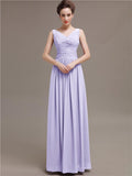 Simple V-Neck Pleats Chiffon Long Bridesmaid Dresses