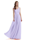 A-Line V-Neck Pleats Chiffon Long Bridesmaid Dresses