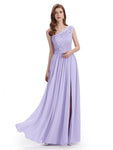 Elegant One Shoulder Side Slit Floor Lenght Bridesmaid Dresses