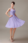 A-line Chiffon V-Neck Knee-Length Short Bridesmaid Dresses