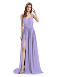 Spaghetti Straps A-line Chiffon Side Slit Long Bridesmaid Dresses