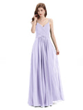 Pleated A-line Spaghetti Straps Chiffon Long Bridesmaid Dresses