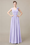 Elegant V-neck Flower A-line Floor-Length Bridesmaid Dresses