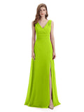 A-line Sleeveless V-Neck Side Slit Floor-Length Bridesmaid Dresses