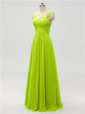 A-line Strap Chiffon Floor Length Long Bridesmaid Dresses