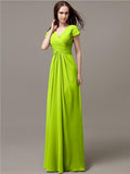 Elegant V-neck Short Sleeves A-line Floor-Length Bridesmaid Dresses