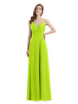 Chiffon Spaghetti Strap V-neck Floor-Length Long Bridesmaid Dresses