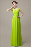 Simple A-line Chiffon V-Neck Floor-Length Long Bridesmaid Dresses