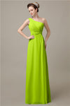 Simple A-line Chiffon One Shoulder Floor-Length Long Bridesmaid Dresses.