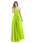 Pleated A-line Spaghetti Straps Chiffon Long Bridesmaid Dresses