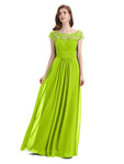 Elegant A-line Short Sleeve  Floor-Length Bridesmaid Dresses