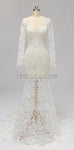 Long Sleeves Full Lace Mermaid Elegant Long V Neck Wedding Dresses, Prom Dresses LMX1123