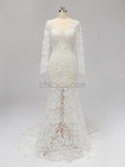 Long Sleeves Full Lace Mermaid Elegant Long V Neck Wedding Dresses, Prom Dresses LMX1123
