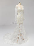 Long Sleeves Full Lace Mermaid Elegant Long V Neck Wedding Dresses, Prom Dresses LMX1123