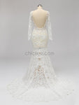 Long Sleeves Full Lace Mermaid Elegant Long V Neck Wedding Dresses, Prom Dresses LMX1123