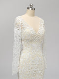Long Sleeves Full Lace Mermaid Elegant Long V Neck Wedding Dresses, Prom Dresses LMX1123