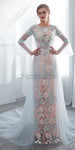 Long Sleeves Round Neck  Unique Design Lace Applique Mermaid Long Wedding Dresses, Prom Dress LMX1157